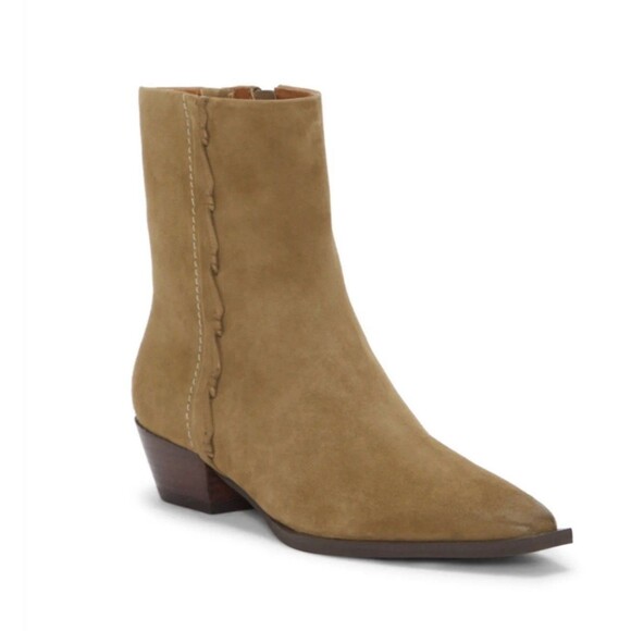 New Lucky Brand Shakell Suede Leather Ankle Boots Western Snip Toe Women's 7.5M - Picture 1 of 10
